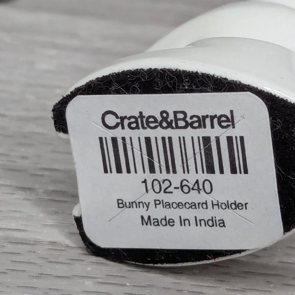 Crate & Barrel White Ceramic Bunny Place Card Holder 102-640 Set of 3 NWT